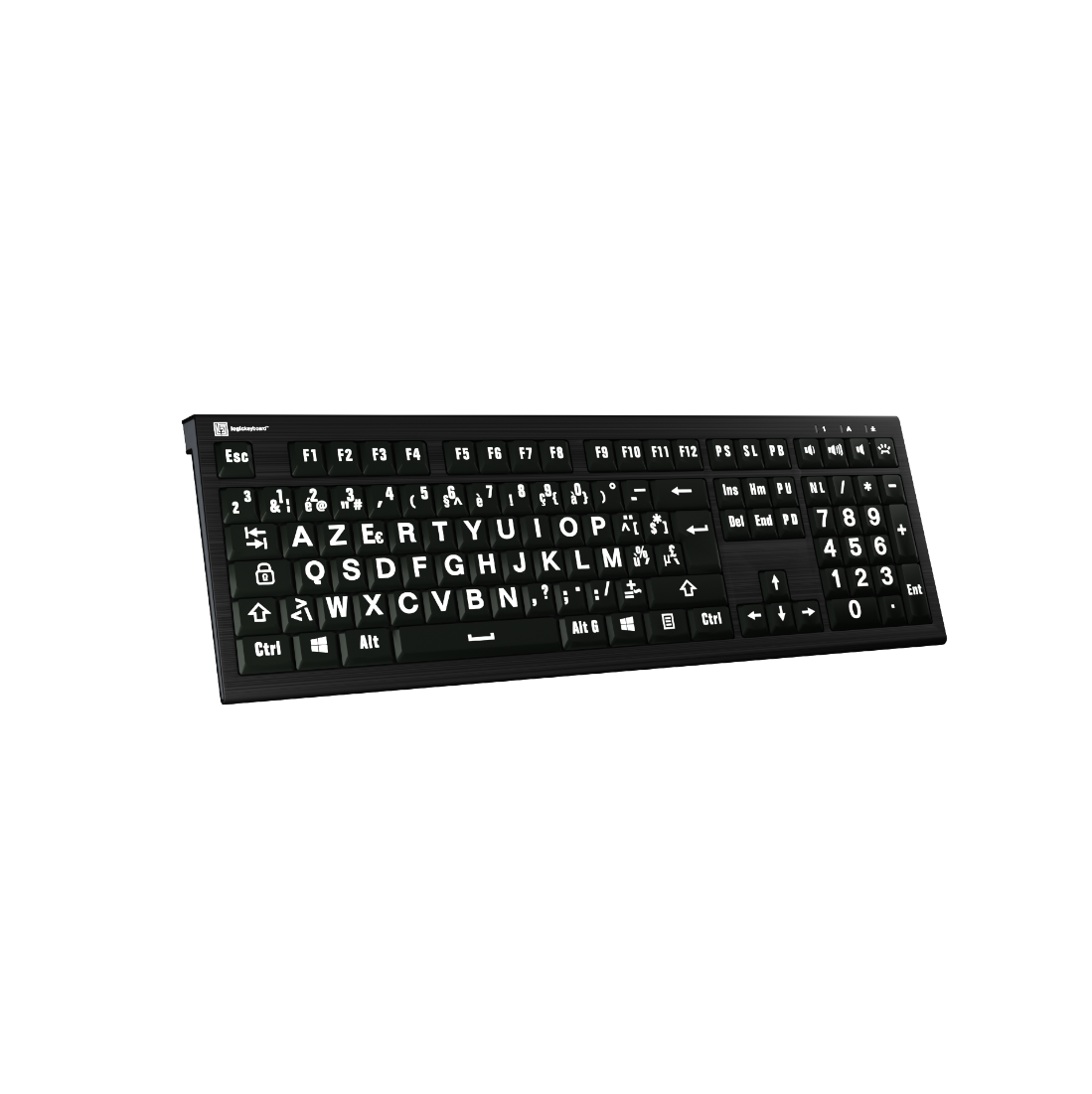 Clavier rétro-éclairé à Grands Caractères Logic Keyboard (blanc sur noir) -  KOBA Vision